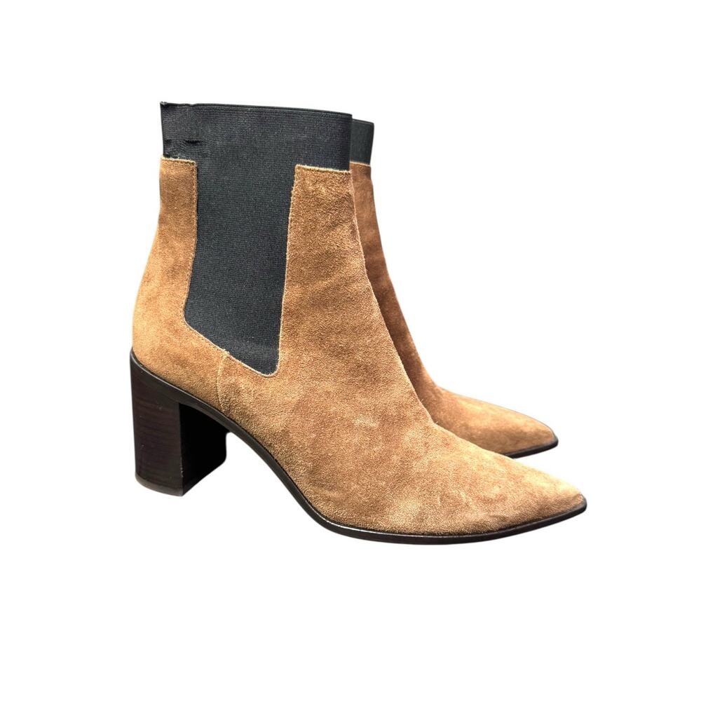 Rag & Bone Brynn Suede Ankle Boots 8.5 Pointed Toe Block Heel Tan Quiet Luxury